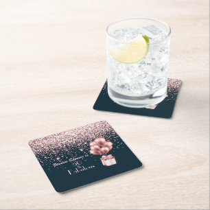 Customizable 50 & Fabulous Rose Gold 50th Birthday Square Paper Coaster