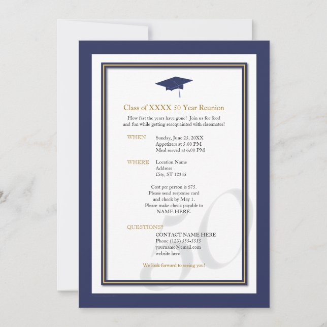 Customizable 50 Year Class Reunion Invitation (Front)