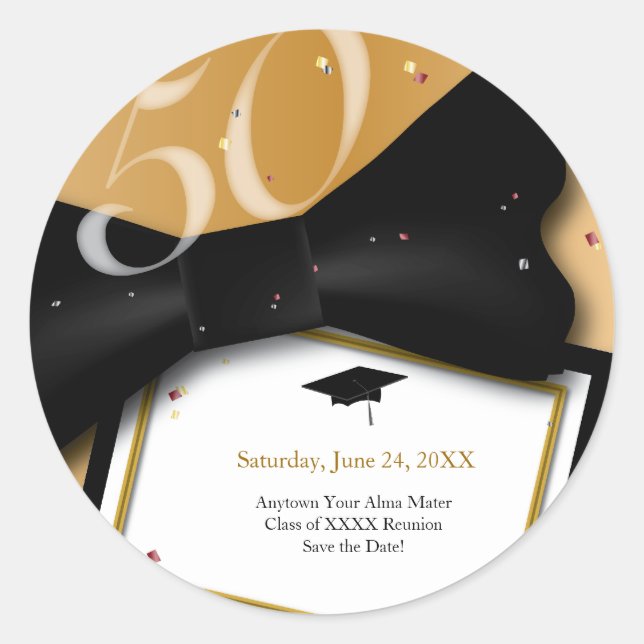 Customizable 50 Year Class Reunion Save the Date Classic Round Sticker (Front)