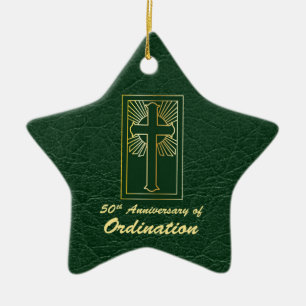Customizable 50th Anniversary of Ordination Green Ceramic Ornament