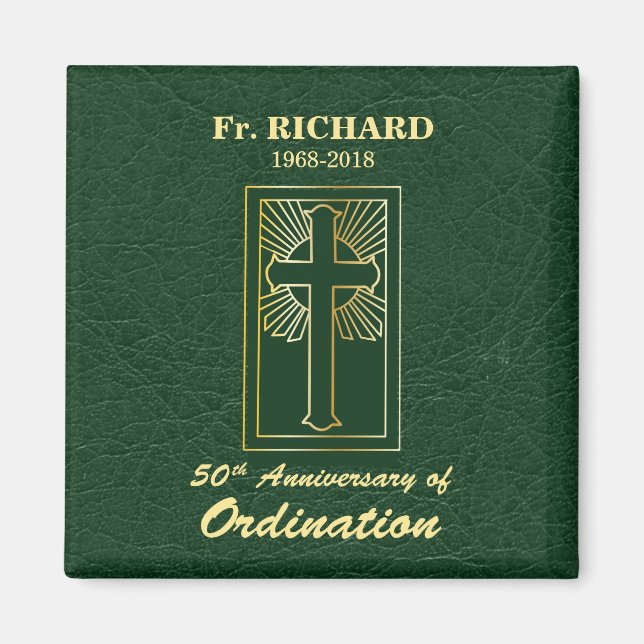 Customizable 50th Anniversary of Ordination Green Magnet (Front)