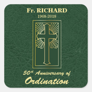 Customizable 50th Anniversary of Ordination Green Square Sticker