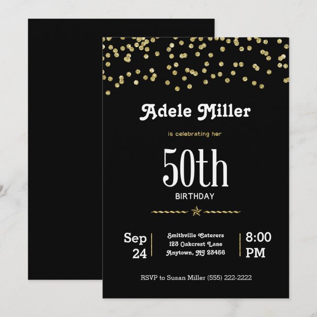 Customizable 50th Birthday with Glittering Gold Invitation (Front/Back)