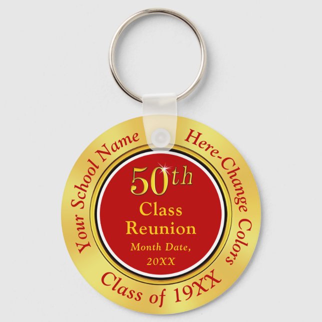 Customizable 50th Class Reunion Keychains, Gold Keychain (Front)