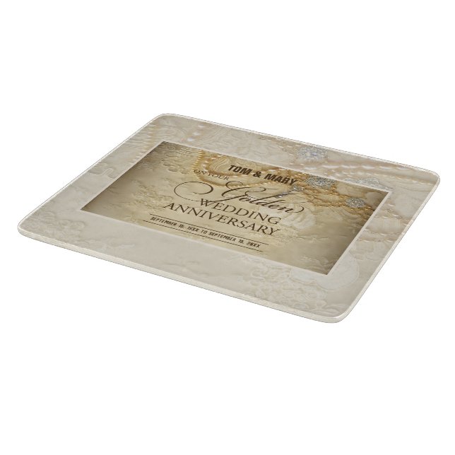 Customizable, 50th Wedding Anniversary Pearls Cutting Board (Corner)