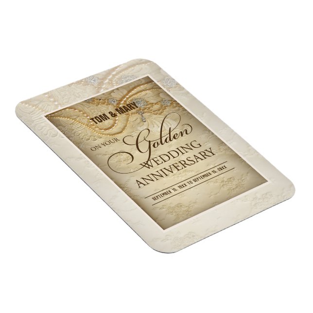 Customizable, 50th Wedding Anniversary Pearls Magnet (Right Side)