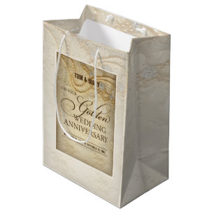 Customizable, 50th Wedding Anniversary Pearls Medium Gift Bag