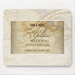 Customizable, 50th Wedding Anniversary Pearls Mouse Pad