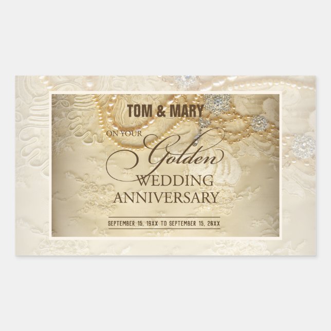 Customizable, 50th Wedding Anniversary Pearls Sticker (Front)