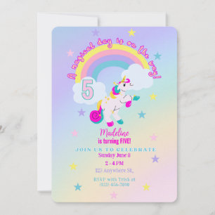 Customizable 5th Birthday Unicorn Invitation