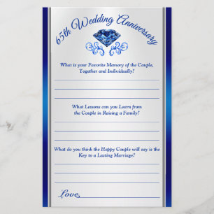 Customizable 65th Anniversary Party Question Sheet