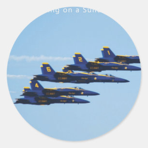 Customizable 6 Blue Angels Soaring in Sky Classic Round Sticker