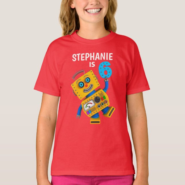 Customizable 6th Birthday Robot 6 Years T-Shirt (Front)