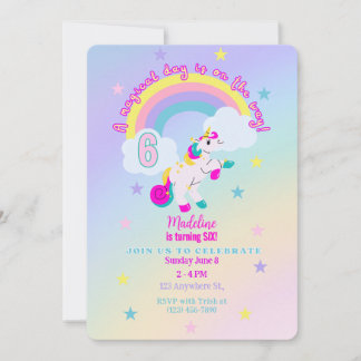 Customizable 6th Birthday Unicorn Invitation