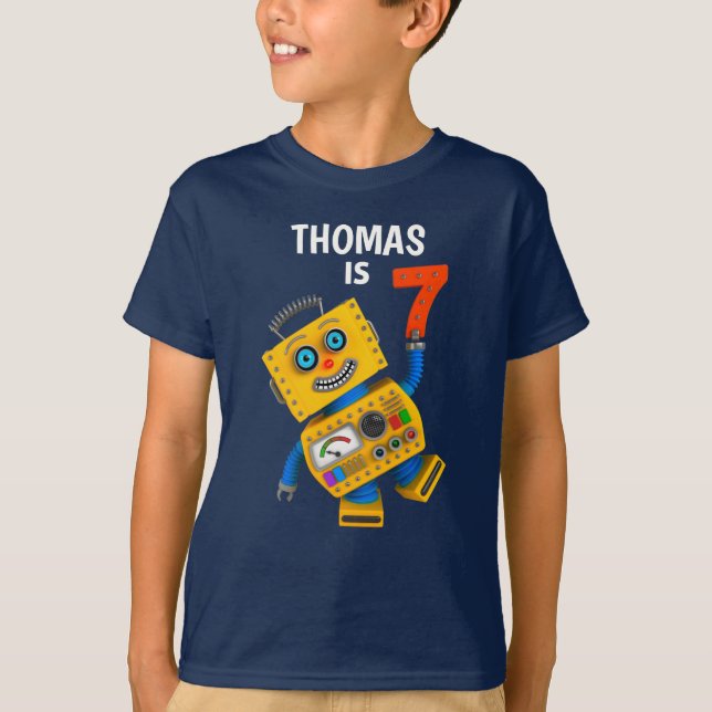 Customizable 7th Birthday Robot 7 Years T-Shirt (Front)