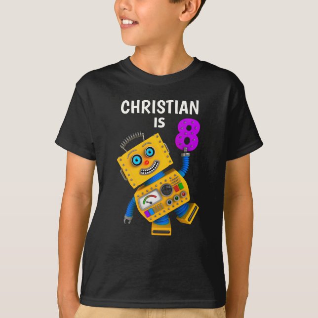 Customizable 8th Birthday Robot 8 Years T-Shirt (Front)