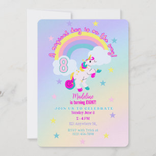 Customizable 8th Birthday Unicorn Invitation