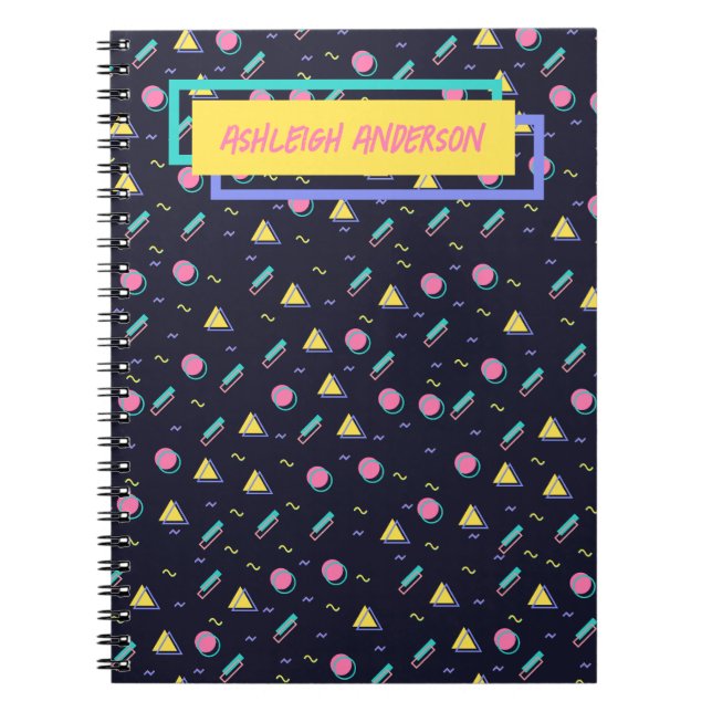 Customizable - 90s Retro Arcade Geometric Pattern Notebook (Front)