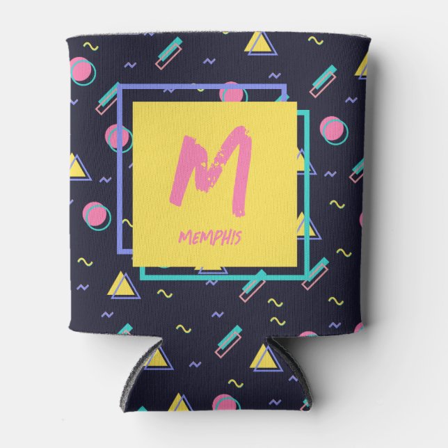 Customizable 90s Retro Carpet Geometric Pattern Can Cooler (Front)