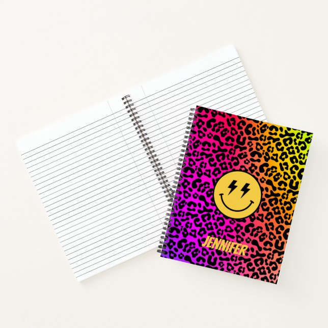 Customizable 90s Throwback Rainbow Leopard Print  Notebook (Inside)