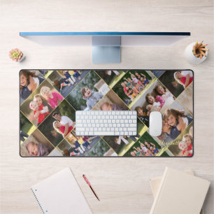 Customizable 9 Photo Collage Monogram Home Office Desk Mat