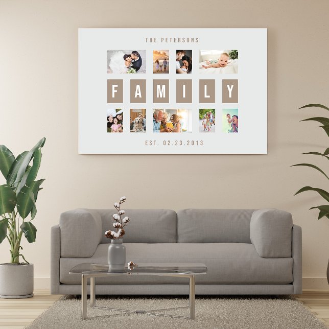 Customizable 9 Photo Family Modern Collage Wall Canvas Print (Creator Uploaded)