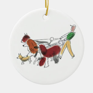 Customizable Abstract Art Dog Walker and Dogs Ceramic Ornament