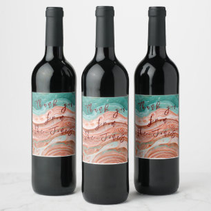 Customizable Abstract Coral and Teal Wine Label