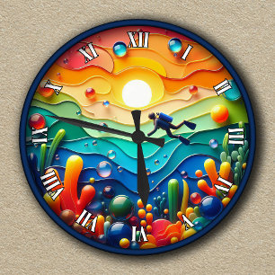 Customizable Abstract Underwater Adventure  Round Clock