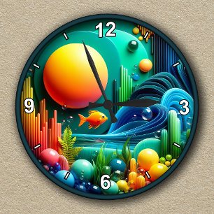 Customizable Abstract Vibrant Ocean Round Clock