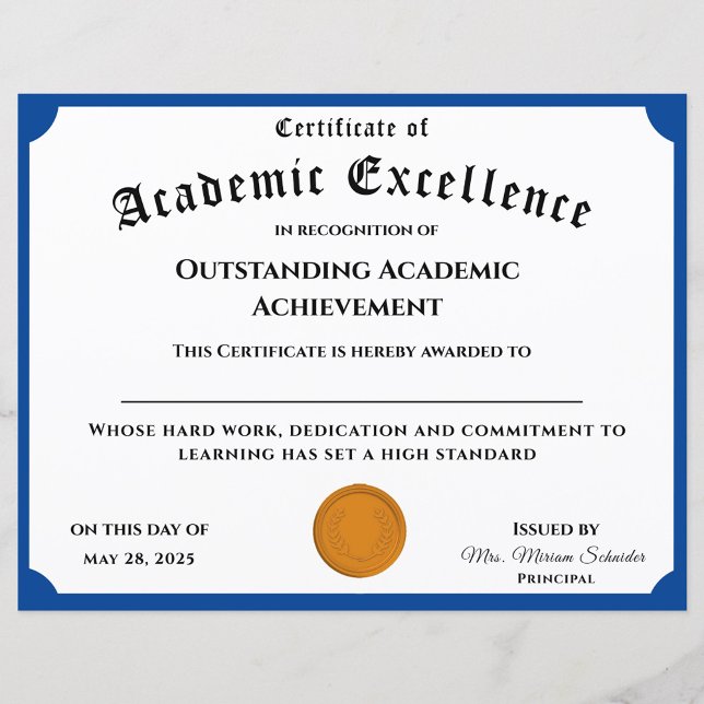 Customizable Academic Achievement Certificate (Creator Uploaded)