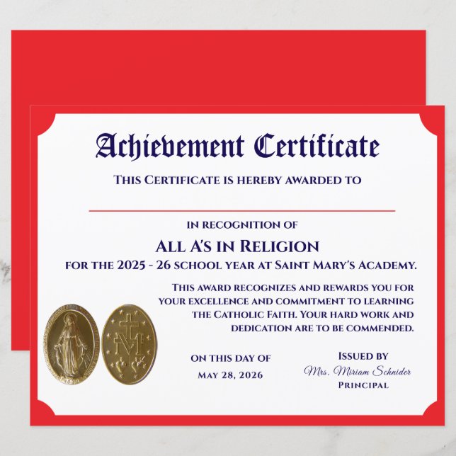 Customizable Achievement Certificate (Front/Back)