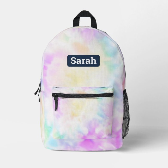 Customizable Add Name Pastel Tie Dye Backpack (Front)