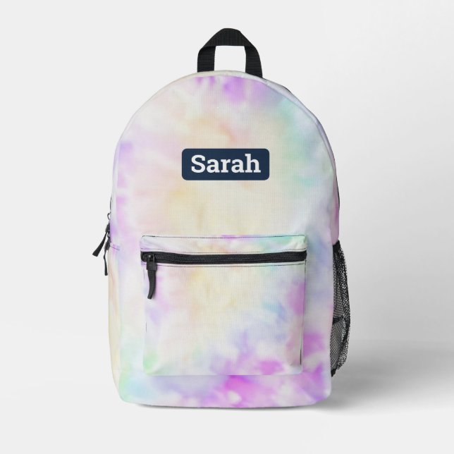 Customizable Add Name Pastel Tie Dye Backpack (Front)