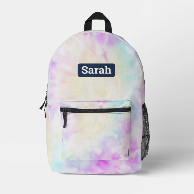 Customizable Add Name Pastel Tie Dye Backpack (Front)