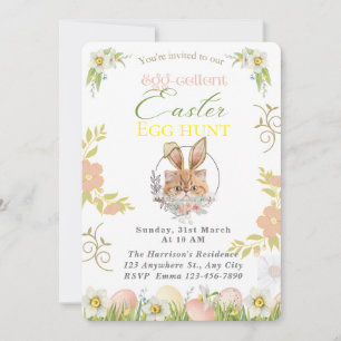 Customizable Adorable Orange Cat Bunny Easter Invitation