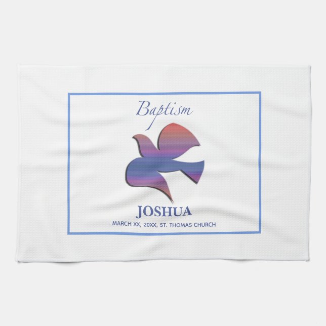 Customizable, Adult Baptism Dove Kitchen Towel (Horizontal)