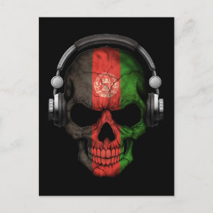 Customizable Afghan Dj Skull with Headphones Postcard
