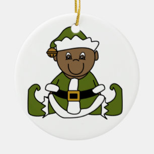 Customizable African American Baby Elf Ornament