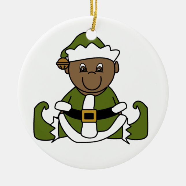 Customizable African American Baby Elf Ornament (Front)