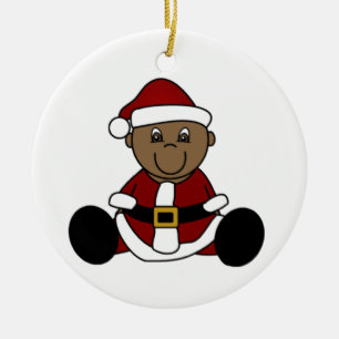 Customizable African American Baby Santa Ornament
