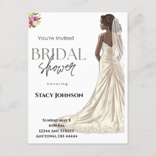 Customizable African-American Bride Bridal Shower Postcard