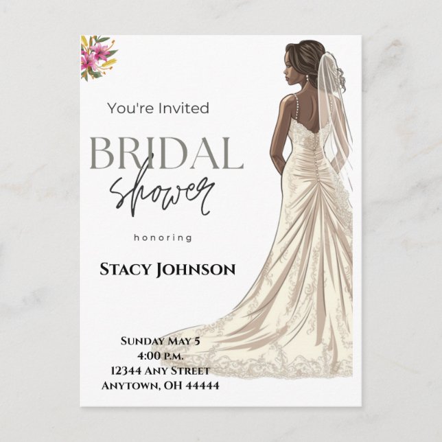 Customizable African-American Bride Bridal Shower Postcard (Front)