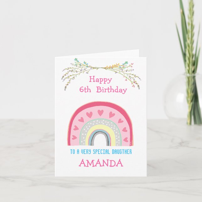 Customizable age and name Girl rainbow birthday Card (Front)