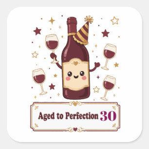 Customizable Aged to Perfection Cute Wine Birthday Square Sticker