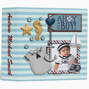 Customizable Ahoy It's A Boy Scrapbook Binder