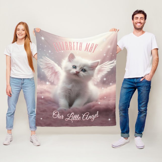 Customizable AI Generated Angelic Kitten Fleece Blanket (In Situ)