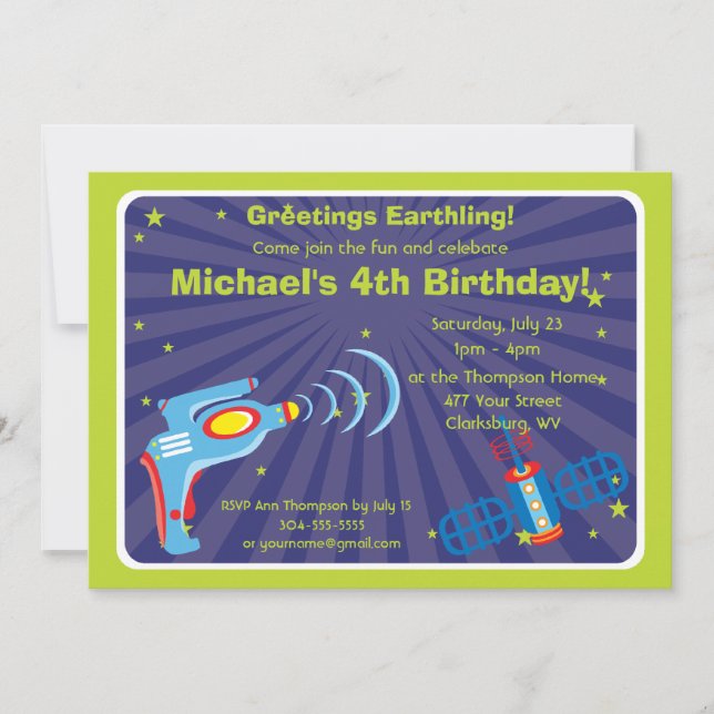 Customizable Alien Ray Gun Invitation (Front)