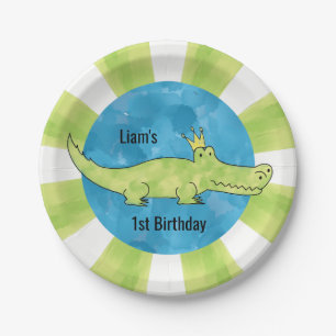 Customizable Alligator 1st Birthday Paper Plate