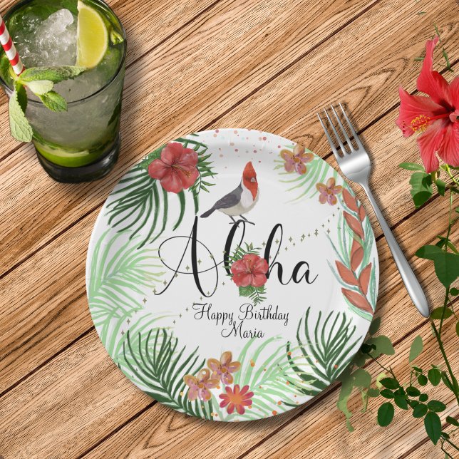 Customizable Aloha Tropical Birthday Party  Paper Plate (Customizable Aloha Tropical Birthday Party Paper Plates )